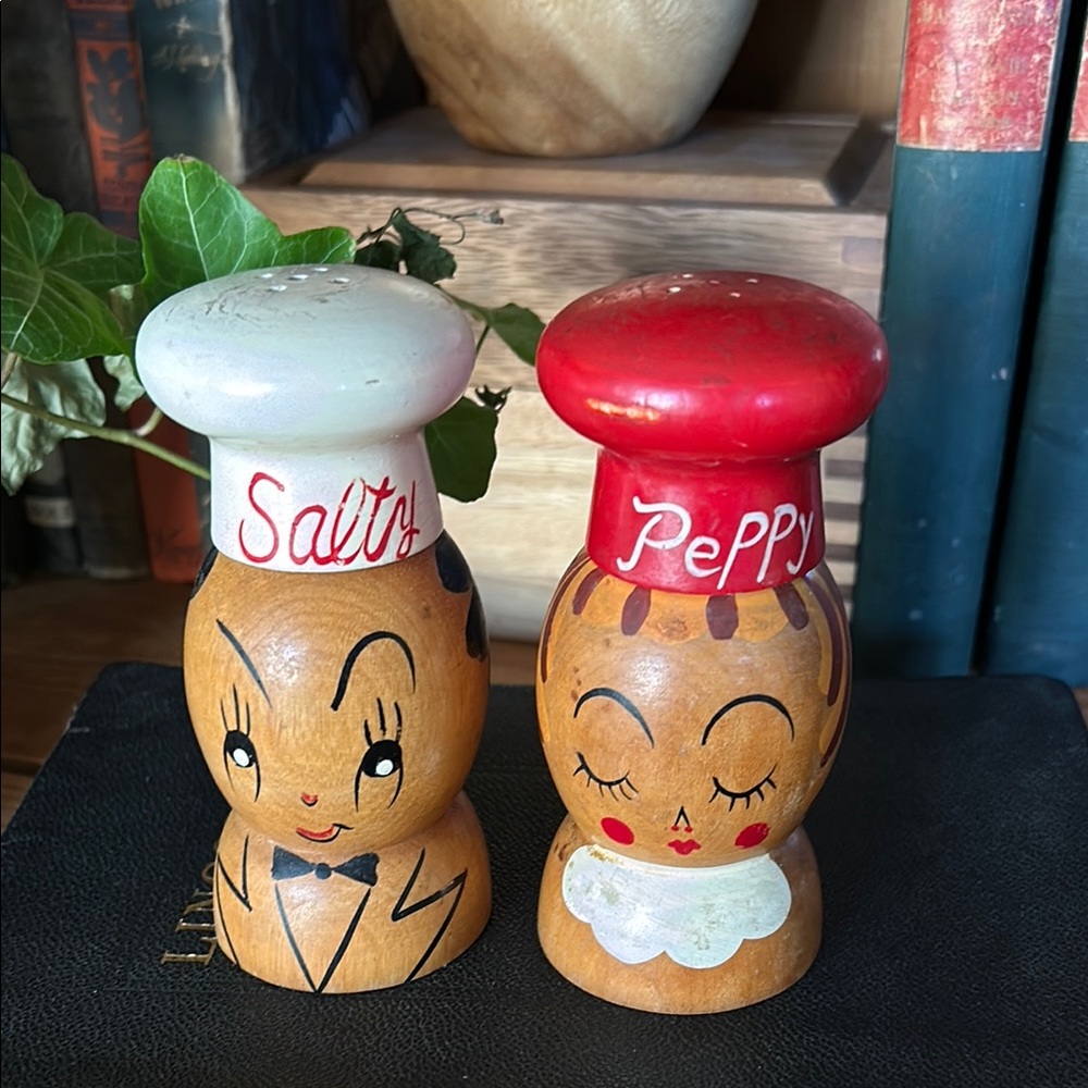 Large VINTAGE Japanese Wooden Salt and Pepper Shakers